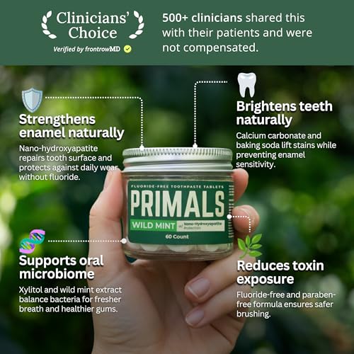 PRIMALS Fluoride-Free Toothpaste Tablets with Nano-Hydroxyapatite, 60 Count