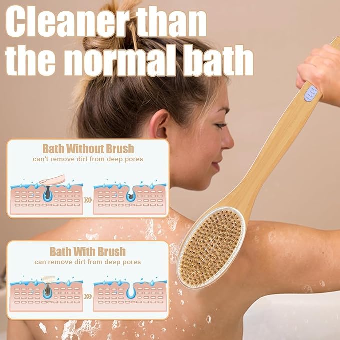 Bubbob Long-Handle Back Scrubber for Shower - 2 Pack Exfoliating Bath Brush