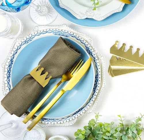 100 Pack Gold Crown Napkin Rings - Festive Table Decor