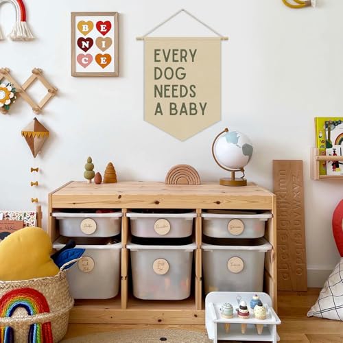 Every Dog Needs a Baby Linen Canvas Banner - 15x11in Nursery Decor