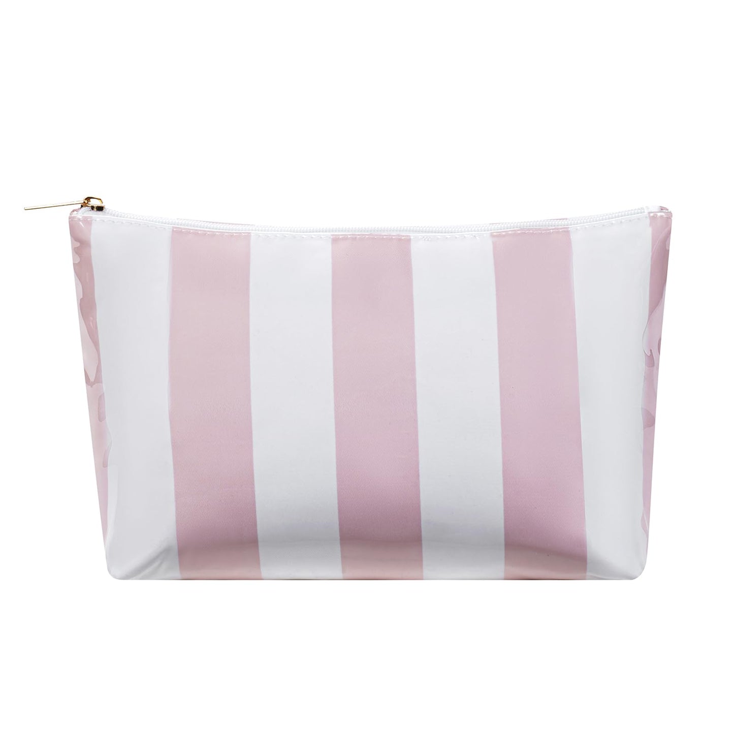 RSRSLEII Large Waterproof Travel Striped Makeup Bag, Aesthetic PVC Toiletry Bag, Coquette Cosmetic Bag, Sunscreen Accessories Storage Organization, Beach Travel Purse(Pink)