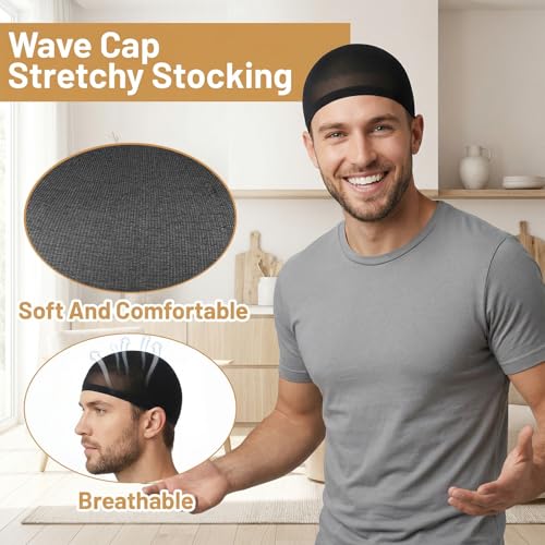 10pcs Soft Breathable Wave Caps for Men - Polyester Skull Cap