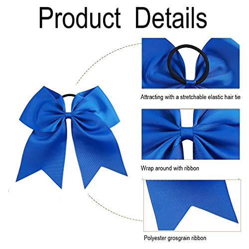 Blue Cheer Hair Bows with Ponytail Holders - 8 Inch, 18 Pack, Caenagrion
