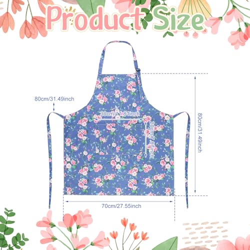 2 Pack Floral Aprons for Women - Adjustable Kitchen Cooking Apron