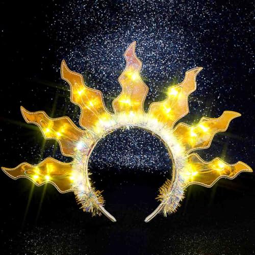 Zoestar Yellow Light Up Sun Goddess Headband LED Flame Crown Hair Accessory