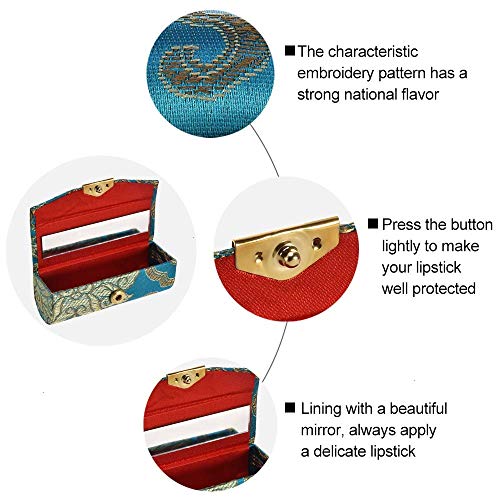 12-Piece Floral Lipstick Case Set with Mirror, Brocade Fabric Organizer