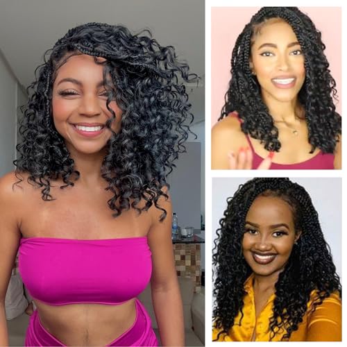 FIRSTCYH HAIR 14 Inch Goddess Box Braids Crochet Hair 1B Boho Style – 8 Packs