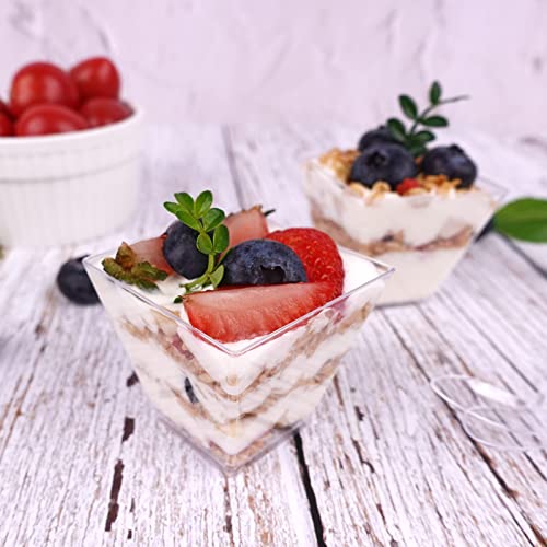 Hiasobre 3.5 oz Clear Mini Dessert Cups with Spoons - 50 Pack