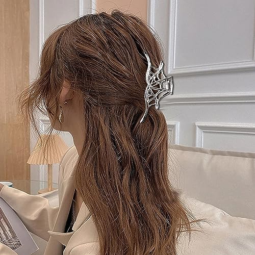 BELSITA Silver Halloween Spider Web Hair Claw Clip - Large, Strong Hold, Trendy Accessory
