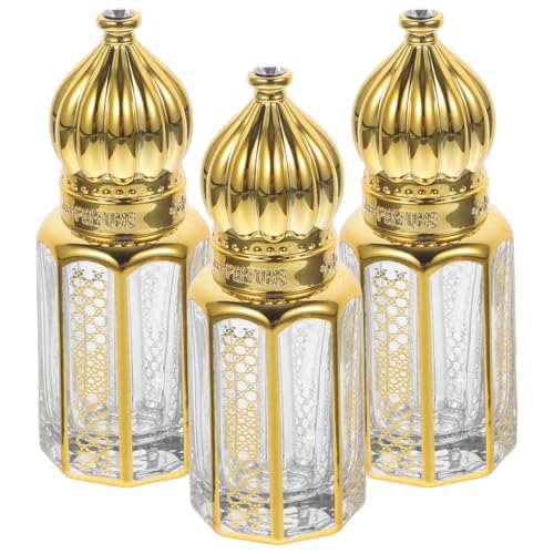 LALAFINA 0.1oz Gold Essential Oil Dropper Bottles 3-Pack Refillable Glass for Perfume & Aromatherapy Travel