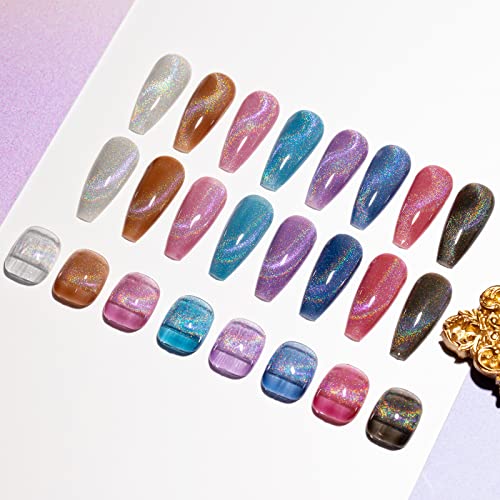 12 Colors Rainbow Cat Eye Gel Nail Polish Set - Holographic Effects