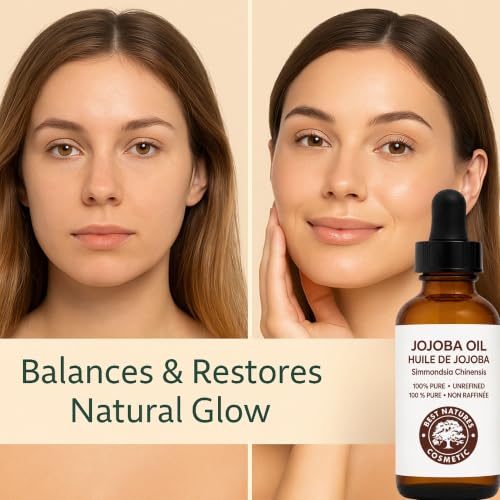 Jojoba Oil 2 fl oz - Pure, Unrefined & Cold Pressed - For Skin & Hair - Best Nature's Cosmetics (Pack of 1)