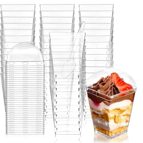 5 oz Mini Dessert Cups with Lids & Spoons - 30 Pack Clear Parfait Cups