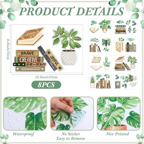 Greenery Window Clings - 8 Reading Decals with Plants for Classroom & Library