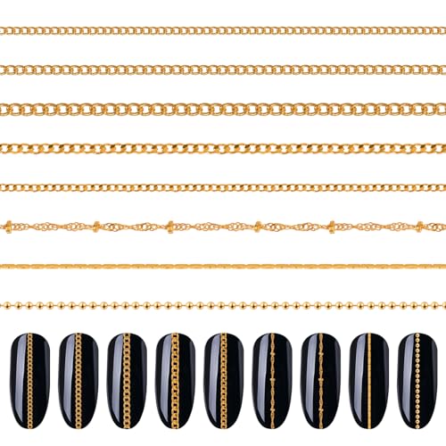 Gold Nail Art Chains - 8 Strips 3D Metal Charms for DIY Manicure