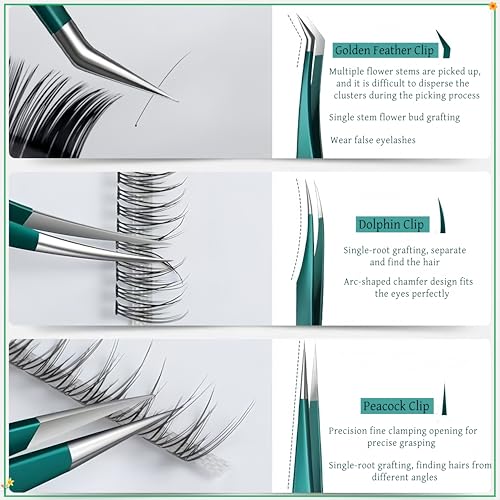 YiQiYi 3 Pack Eyelash Extension Tweezers Set - Straight & Curved Precision Tools