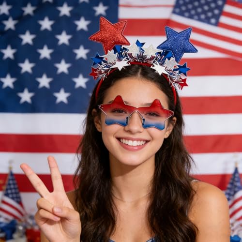 BleSky 2PCS Patriotic Red White and Blue Headbands for 4th of July
