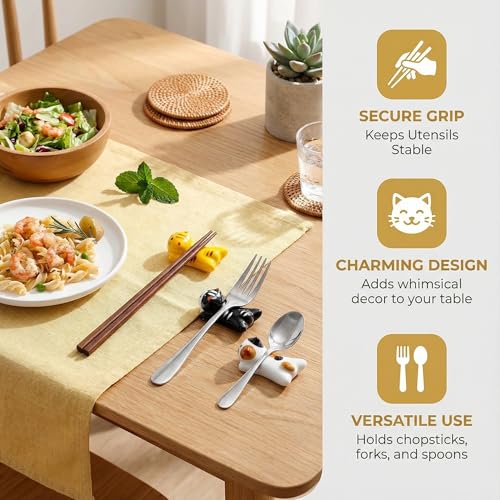 Cute Ceramic Cat Chopstick Holder Set - 5 Pack Japanese Style