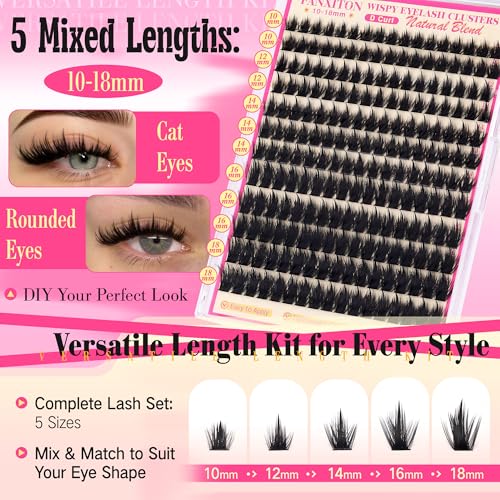 FANXITON Lash Clusters Kit (YL03) D Curl 10-18mm Spiky Volume Faux Lashes No Glue