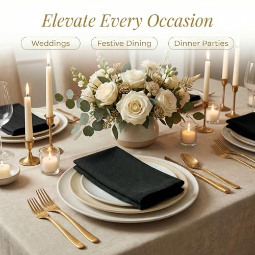 Elegant Black Cotton Herringbone Cloth Napkins - Set of 6
