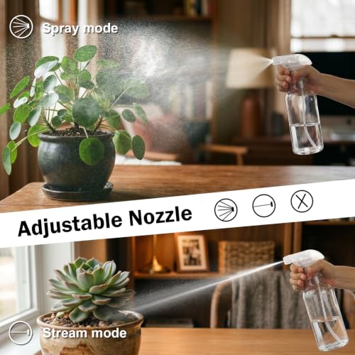 Hethyo 16.9oz Glass Spray Bottles 2 Pack - Clear, 360° Any-Angle Spray