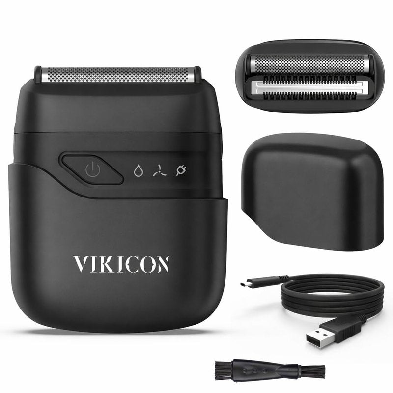 VIKICON® Electric Foil Shaver for Men, Portable Mini Travel Razor for Face & Beard, Dual Floating Blades for Close Shave, USB-C Fast Charging Waterproof On-the-Go Stubble Trimmer, Matte Black