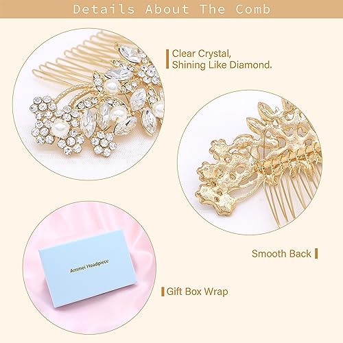 Rose Gold Bridal Hair Comb with Pearls and Crystals for Wedding