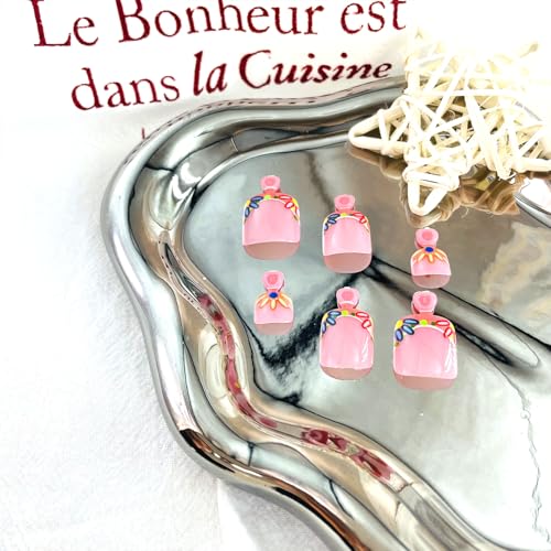 Flowers French Tip Short Square Press-On Toenails with Floral Design for Women