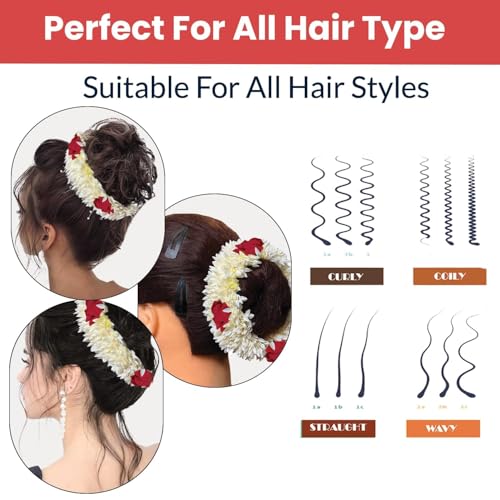 Sniptrend Mogra Scented Hair Rubber Band Gajra with Jasmine Flower Design - 1 Pack of 1, White & Red Petals, Traditional Hair Accessory for Women & Girls