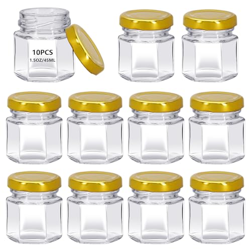 10 Pack Mini Clear Glass Honey Jars with Airtight Lids - 1.5 oz