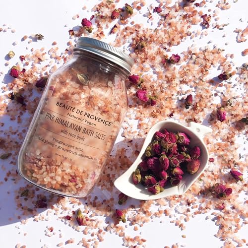 Beaute De Provence Pink Himalayan Bath Salts with Rose Buds - 100% Natural Aromatherapy