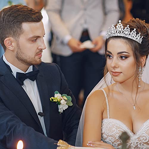 AOPRIE Silver King & Queen Tiara and Crown Set - Crystal Hair Accessories for Weddings, Proms, and Parties