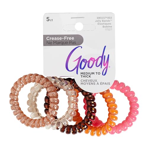 Goody Dentless Spiral Hair Ties - 5 Pack, Warm Tones for Medium-Thick Hair