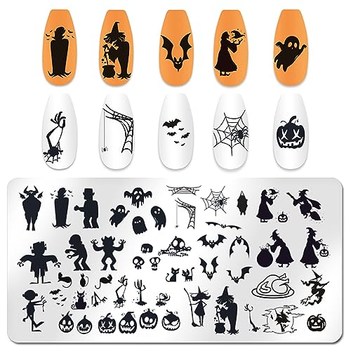 JERCLITY Halloween Nail Stamping Plates 6-Piece Set-02 Witch Ghost Spider Skull