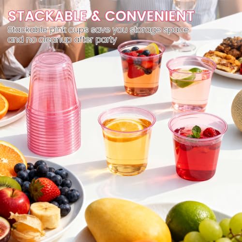 50 Pack 12oz Pink Plastic Cups - Disposable Cocktail & Wine Glasses