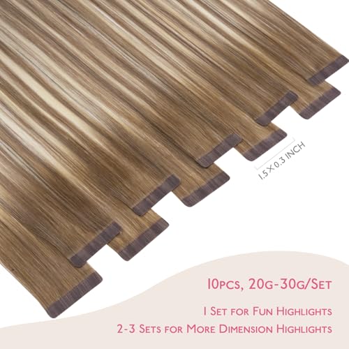 WENNALIFE Tape In Hair Extensions Human Hair Balayage Blonde 12 Inch 20g