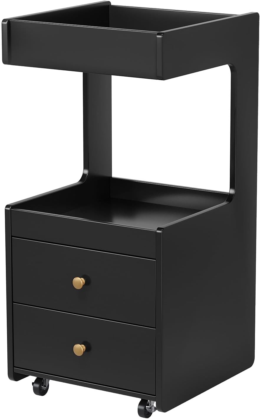 OmySalon Salon Trolley Cart - Mobile Esthetician Cart with 2 Drawers & Open Shelf | Black Beauty Styling Station