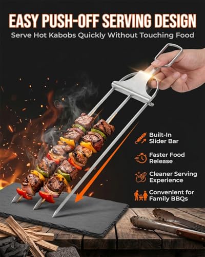 3-Prong Stainless Steel BBQ Skewers - 14 Inch Heavy Duty Grilling Set (2PCS)