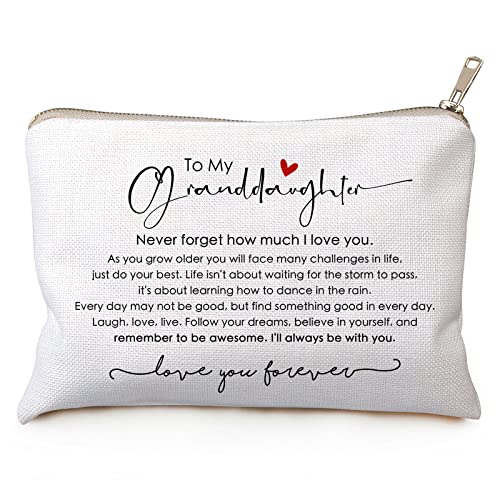 Personalized Granddaughter Makeup Bag - Sentimental Gift from Grandma, Eco-Friendly Linen Cotton, 10.2x7.2 Inches
