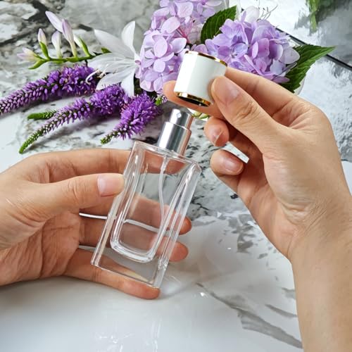 Yerpkefey 50ml Glass Spray Perfume Bottles - White Cap, 2 Pack Refillable Atomizers