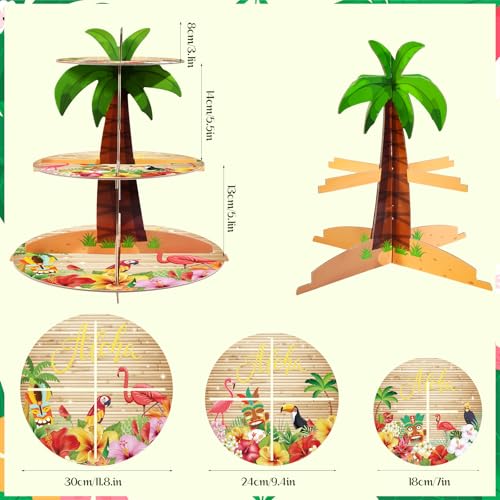 3-Tier Tropical Cupcake Stand - Hawaiian Luau Party Decor