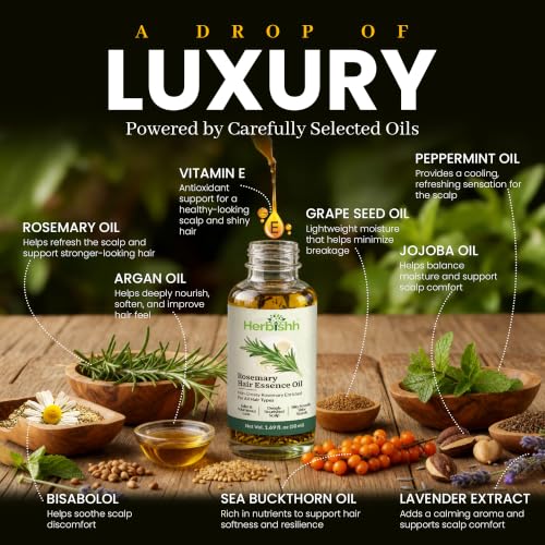Herbishh Rosemary Hair Essence Oil 50 ml for Thicker, Stronger Hair