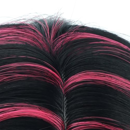 PATTNIUM Kids Black & Hot Pink Short Curly Wavy Wig - Shoulder Length, Heat-Resistant Synthetic Cosplay Costume Hair