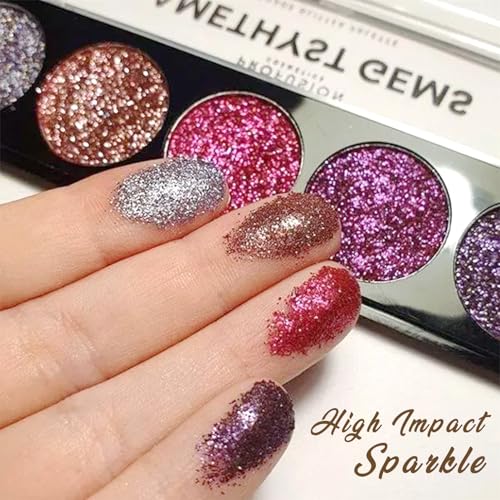 Profusion Cosmetics Amethyst Gems Glitter Eyeshadow Palette - 5 Vibrant Shades, Built-In Primer, Vegan & Cruelty-Free