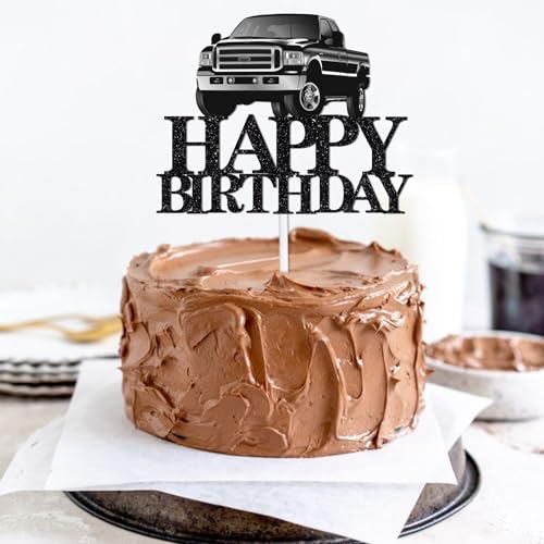 Pickup Truck Cake Topper for Adult Birthday - Black Glitter Decor