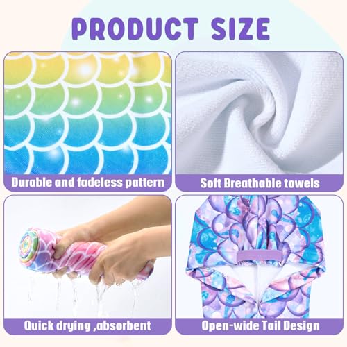 Kids Microfiber Hair Towel Wrap - Rainbow & Purple Mermaid Design, 2 Pack
