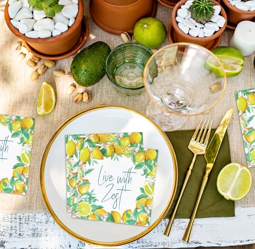 Floral Cocktail Napkins - Live with Zest, 100 Pcs Disposable, 10" x 10"