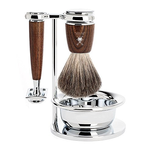 M?HLE RYTMO 4-piece Pure Badger Double Edge Safety Razor (Closed Comb) Shaving Set For Men - Perfect for Every Day Use, Barbershop Quality Close Smooth Shave