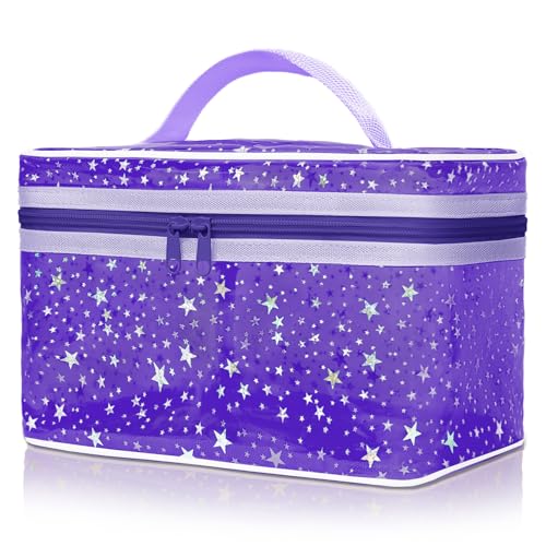 Junesters Clear Makeup Bag - Waterproof Travel Toiletry Organizer, Purple