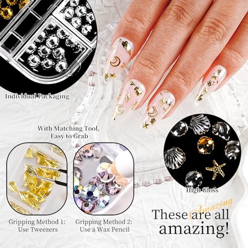JODSONE Nail Art Rhinestones Kit with 6 Boxes & 12 Stickers